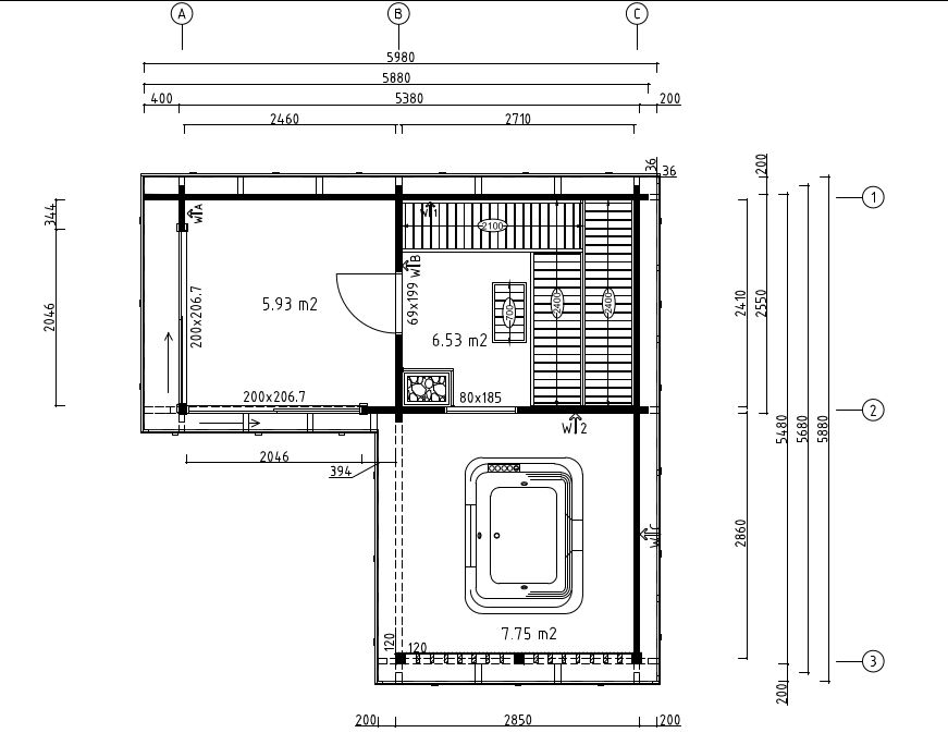 Sauna cabin with a terrace PIANO 70 | 6 x  m